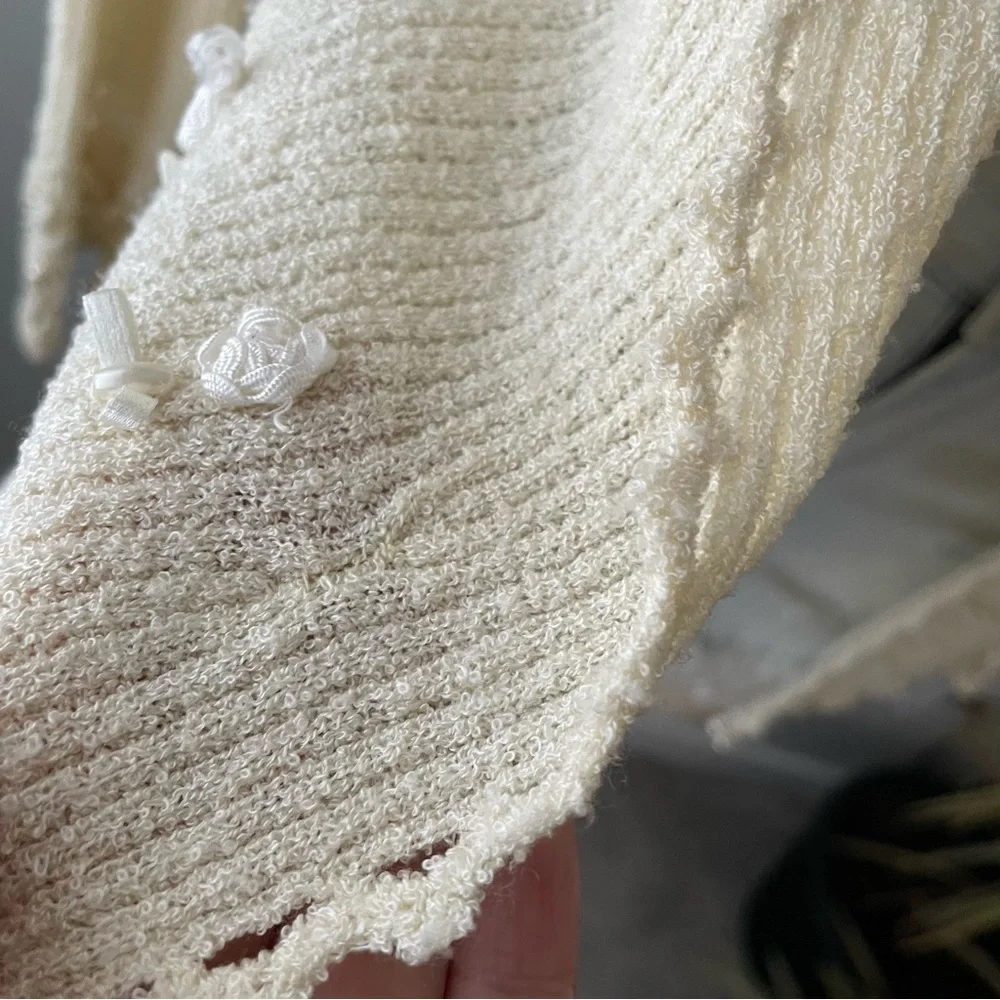 Vintage April Cornell Open Embellished Beaded Faux Pearl Knit Cardigan Granny - Picture 10 of 10